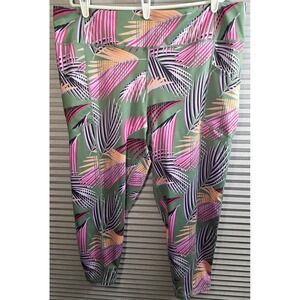 Pro Player Capris Leggings PLus Size 3X‎ XXX Green Pink Tropical Wicking POckets